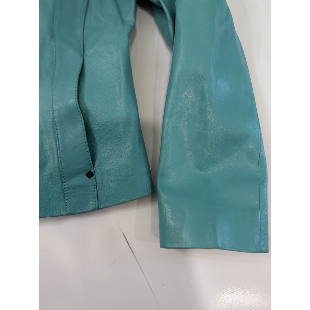 Women's Black Rivet M Lether Jacket, Aqua Blue - Picture 4 of 7